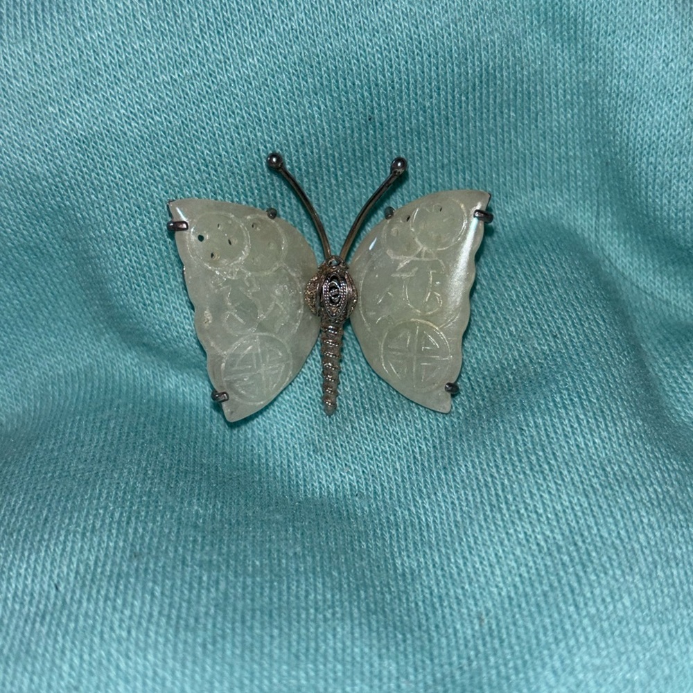 Jade Butterfly Brooch 925 Silver